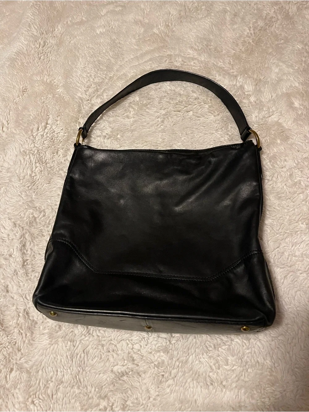 Frye Paige Black Leather Slouchy Hobo Shoulder Bag Handbag Brass Hardware